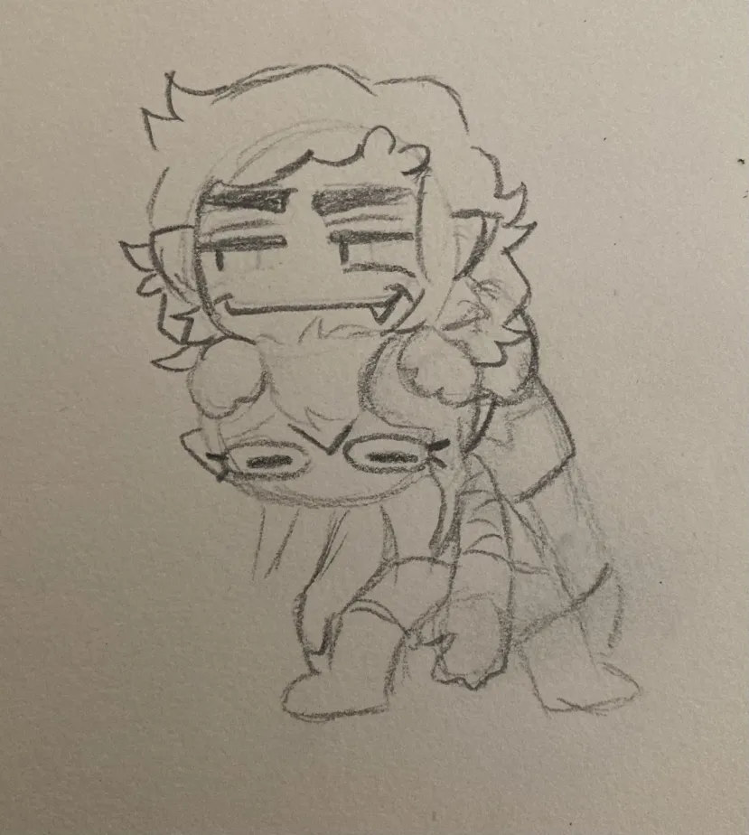 a traditional drawing of Cassie and Cayde.